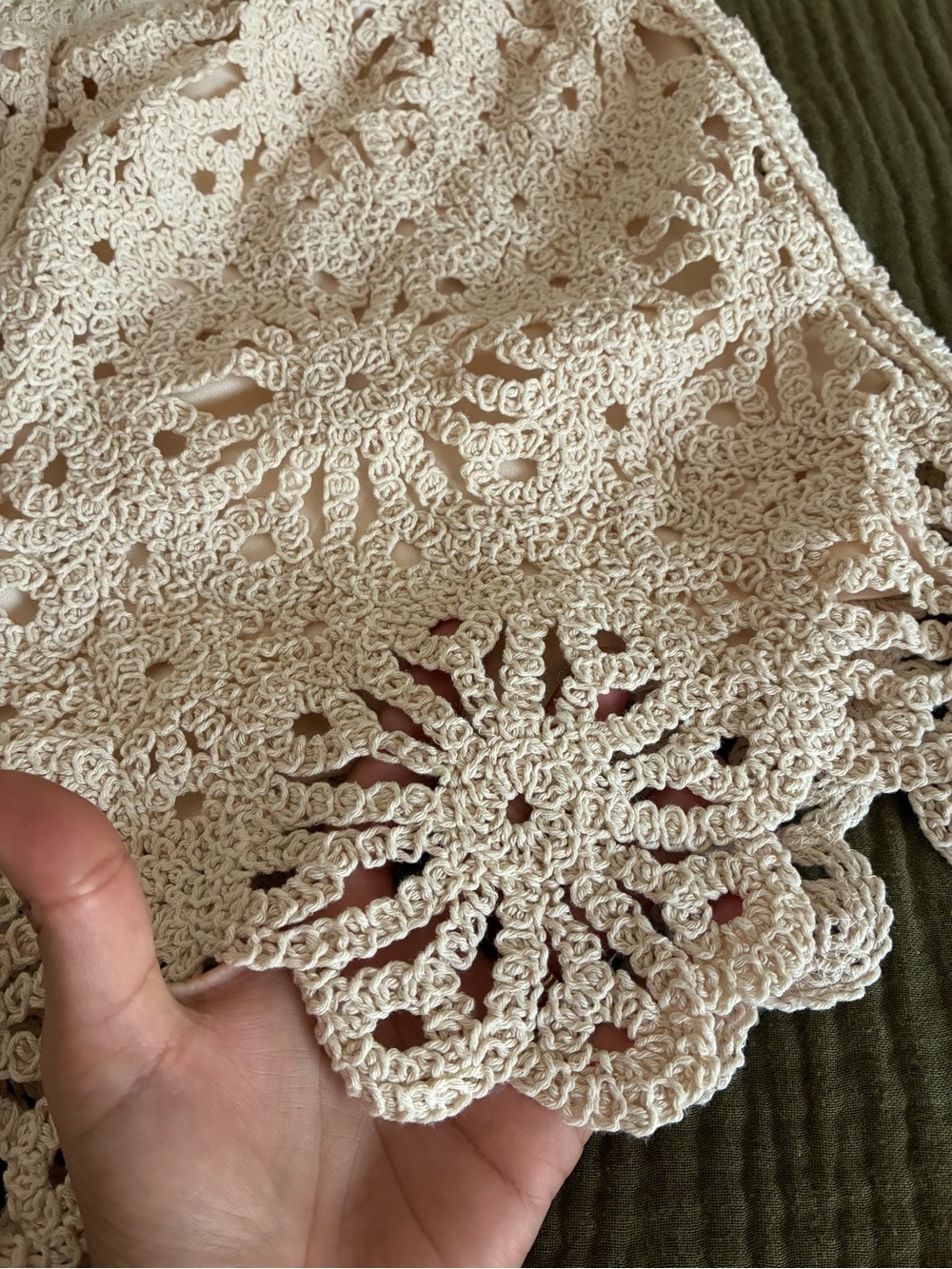 Anniewear NWT Ivory Crochet Lace Floral Shorts Lined High Rise Boho Resort L - Picture 7 of 9